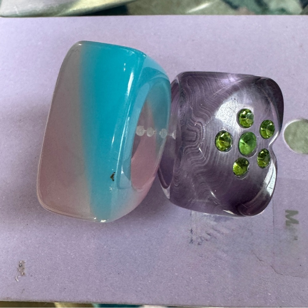 Purple and Blue Resin Rings with Green Accents - Picture 4 of 5
